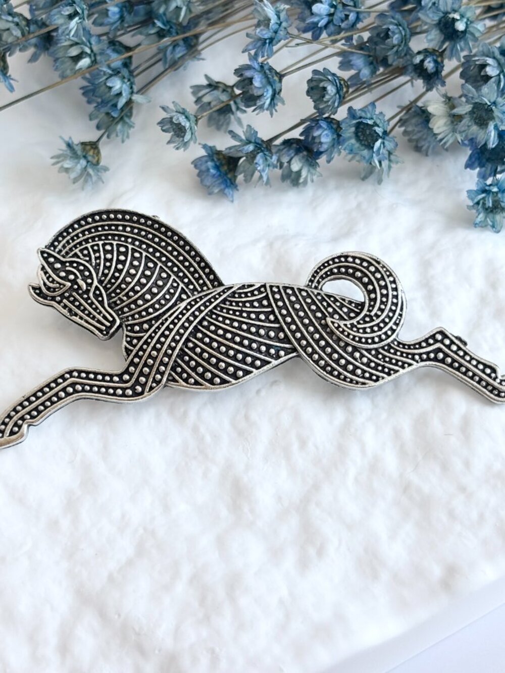 Leaping Horse Figural Silver Toned Vintage Inspired Textured Brooch Pin - Picture 14 of 16